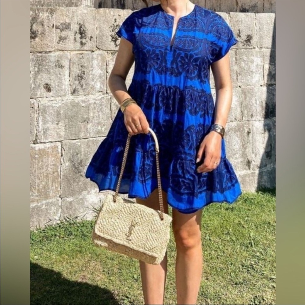ZARA | Blue Embroidered Dress, Size L - Picture 2 of 7